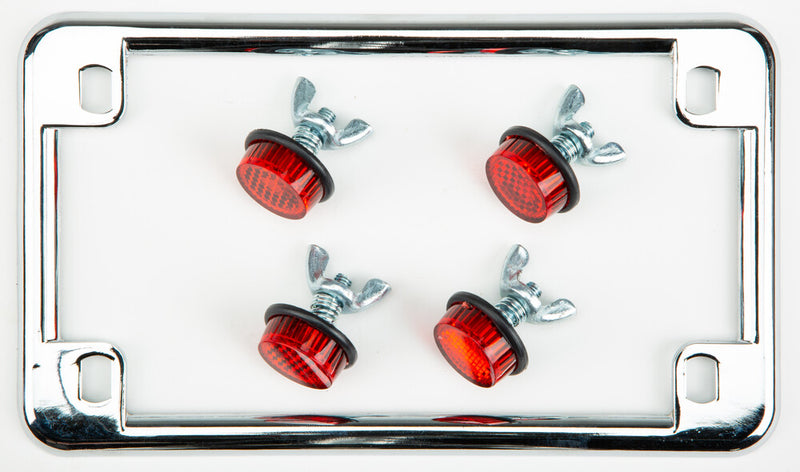 Chris Products 60-1312 0602 LICENSE PLATE FRAME W/4 RED REFLECTORS CHROME