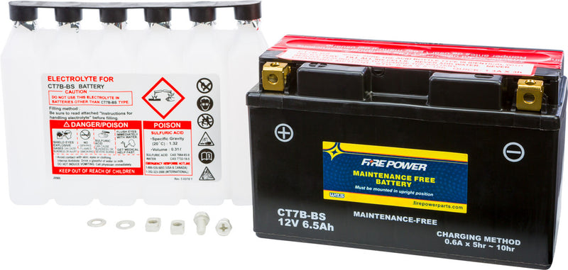 Fire Power Battery Maintenance Free - CT7B-BS For Ducati Motorcycles 2012-2017 | Kawasaki 400 / KLX400R / KLX400SR 2003