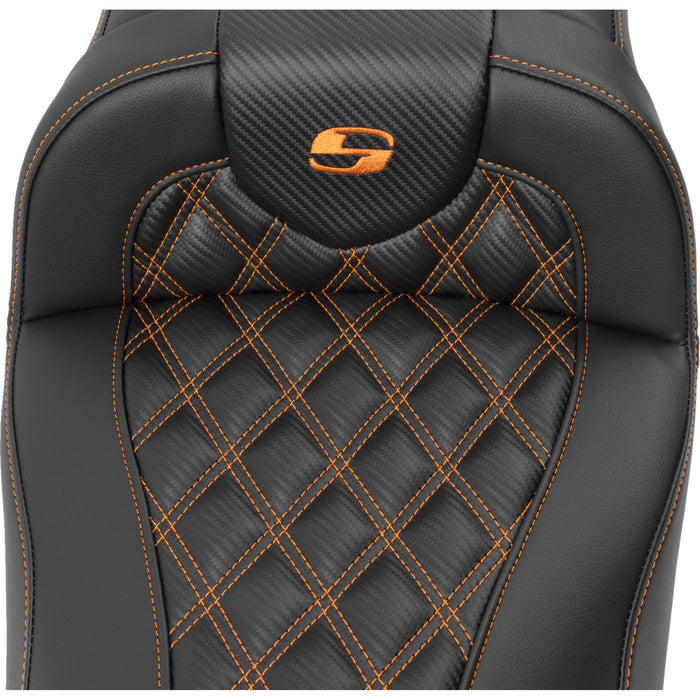 SADDLEMEN 0801-1796 823-07-20703 Roadsofa™ Extended Reach Seat - without Backrest - Lattice Stitch - Orange Stitch - FL/FX 23-24