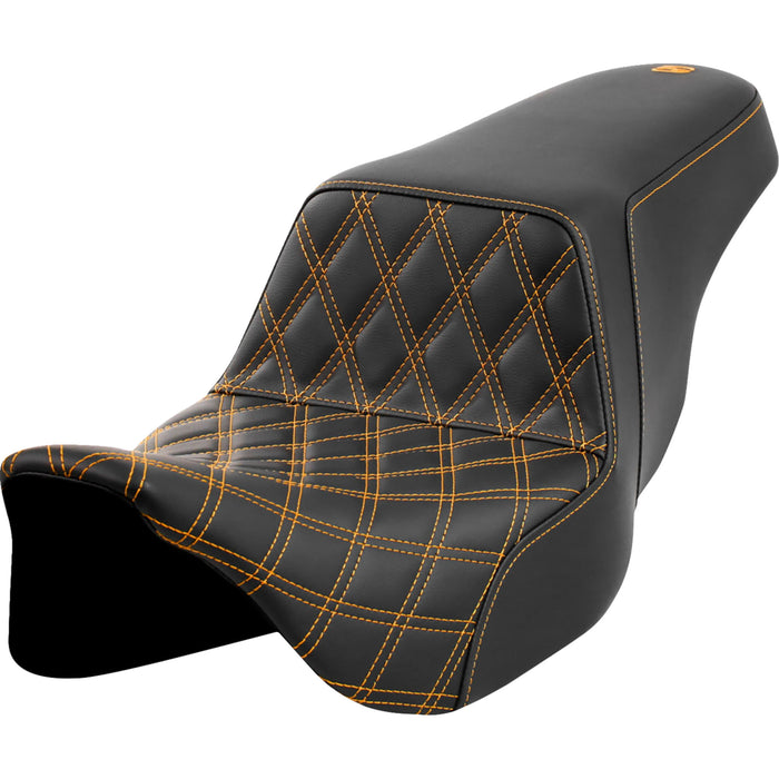 SADDLEMEN 0801-1571 A808-07B-172GOL Lattice Stitch Step-Up Seat - Front Lattice Stitch - Gold Stitch - FLH/FLT '08-'23