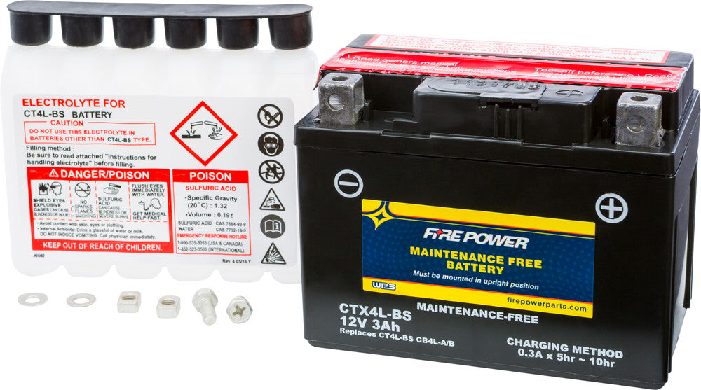 Fire Power 49-2263 CTX4L-BS BATTERY CTX4L-BS MAINTENANCE FREE