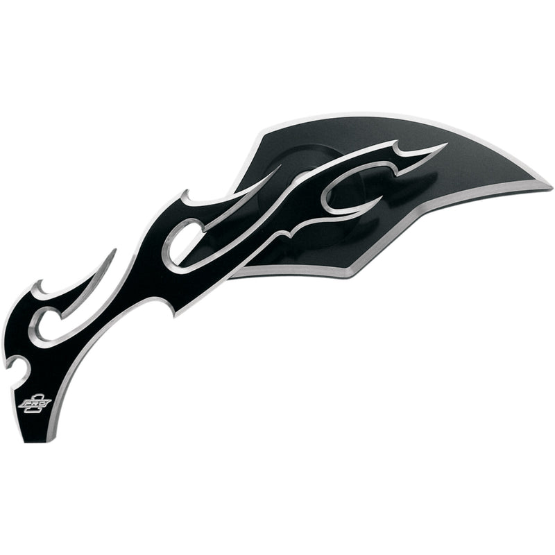 PRO-ONE PERF.MFG. 0640-0245 104220B Billet Aluminum Mirror Mirror - Flame - Side View - Milled - Oblong - Black/Chrome - Left