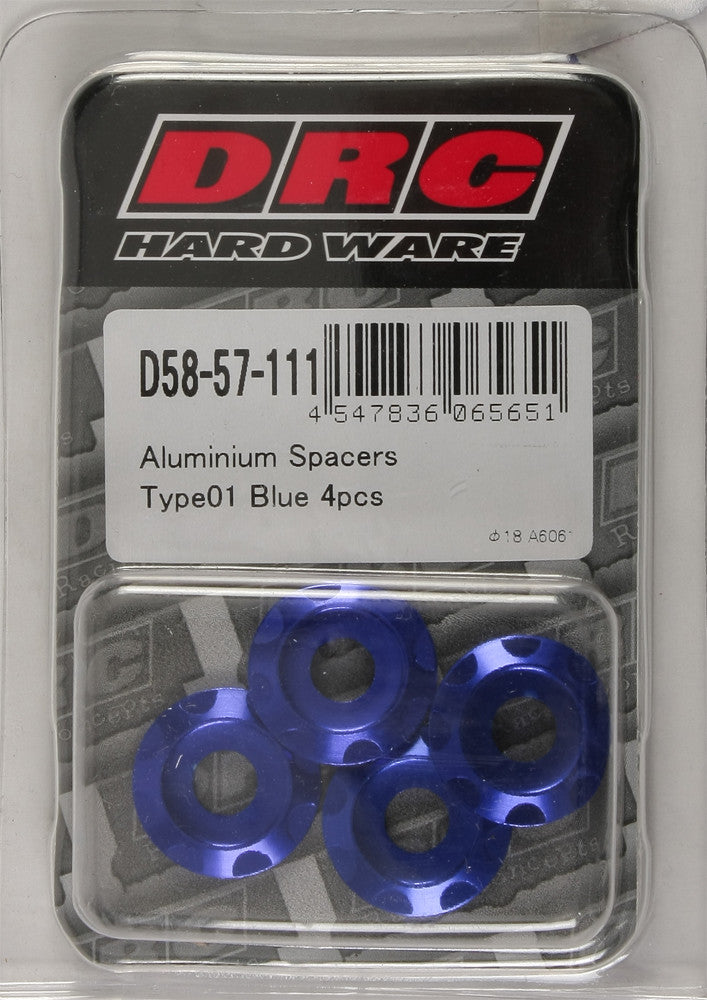 Drc 634-8301B D58-57-111 ALUMINUM SPACERS TYPE 1 BLUE M6X12MM 4/PK