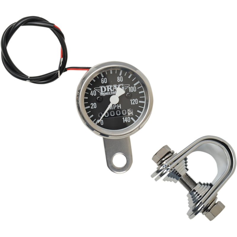 DRAG SPECIALTIES 7805-6845 1-7/8" 140 MPH Mini Mechanical Speedometer Mini Speedometer - Black - 2240:60 Ratio - 1-7/8"