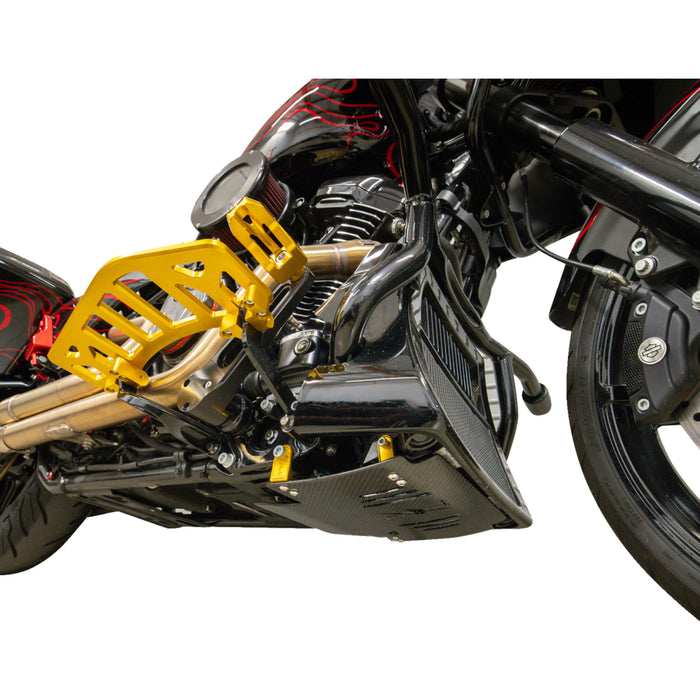 THRASHIN SUPPLY CO. 0506-2531 TSC-3034-5 Carbon Fiber Skid Plate Skid Plate - Carbon Fiber/Gloss - With Gold Brackets - FLHX/FLTRX