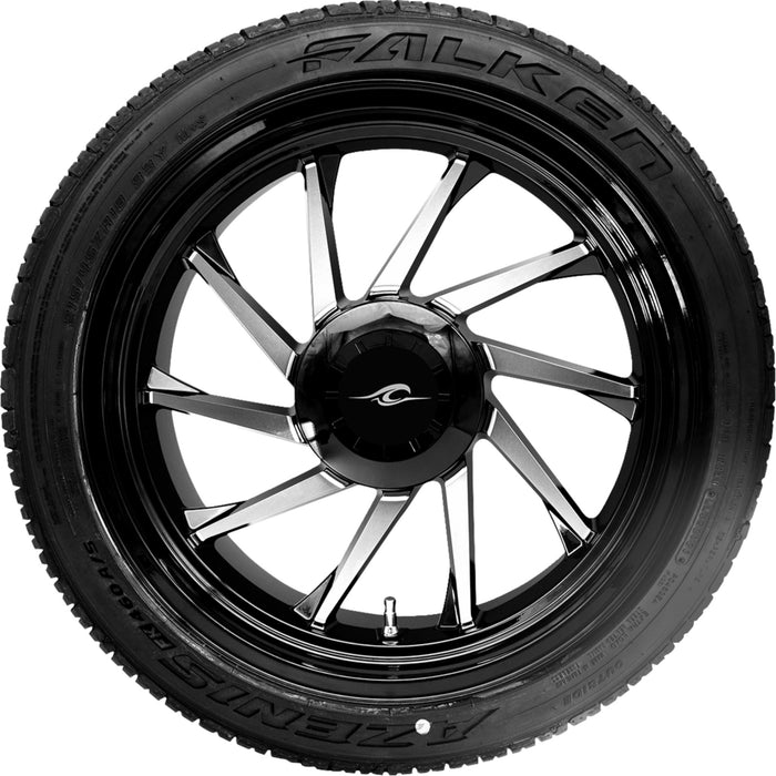 COASTAL MOTO 0336-0025 PKG-HURL-187T-BM Hurricane 3D Wheel/Tire Combinations for Trike - Hurricane 3D Rear Left Wheel - Black Cut (18") | Falken Tire (215/45ZR18)