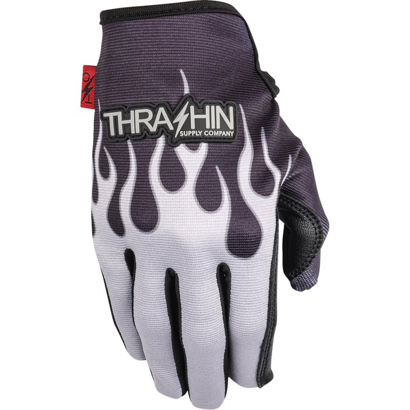 THRASHIN SUPPLY CO. Stealth Leather Palm Flame Gloves Gray