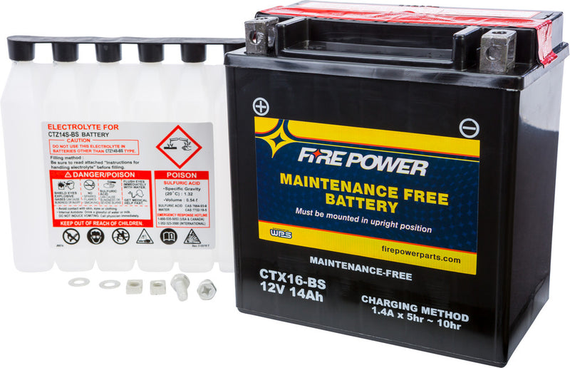 Fire Power Battery Maintenance Free - CTX16-BS For Kawasaki Motorcycles 1992-2017 | Triumph Tiger / XC 800 2011-2017 | BMW 1200 / R1200RT 2014-2018