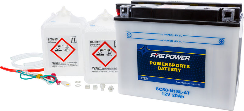Fire Power Battery W Acid 12V Heavy Duty - SC50-N18L-AT For Yamaha Motorcycles 1982-1998 | Suzuki 1400 Cavalcade / Cavalcade 1986-1988