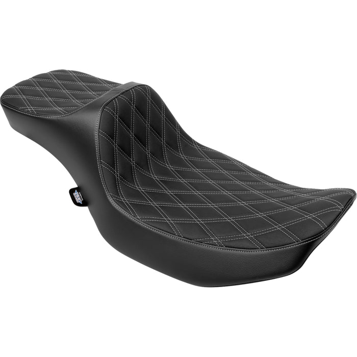 DRAG SPECIALTIES SEATS 0801-2035 Extended Reach Predator III Seat Extended Reach Predator III Set - Double Diamond - Silver Stitching - Vinyl - FLH/FLT '23-'24