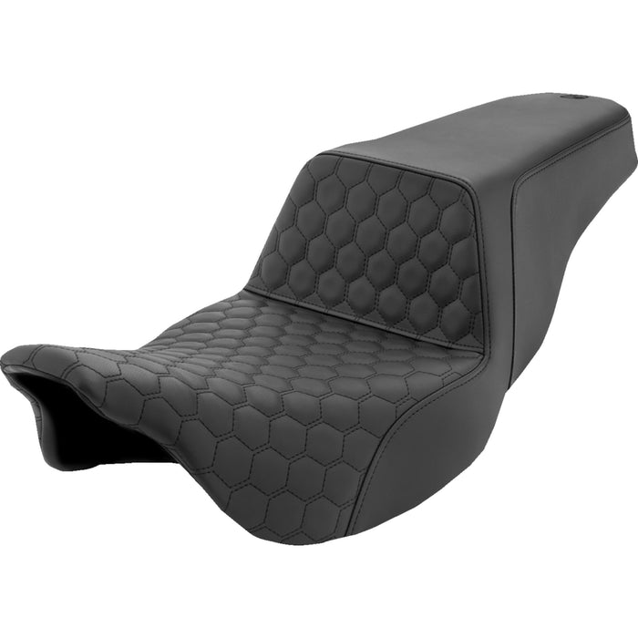 SADDLEMEN 0801-1565 808-07B-177 Honeycomb Step-Up Seat - Black Stitching - FL '08-'23