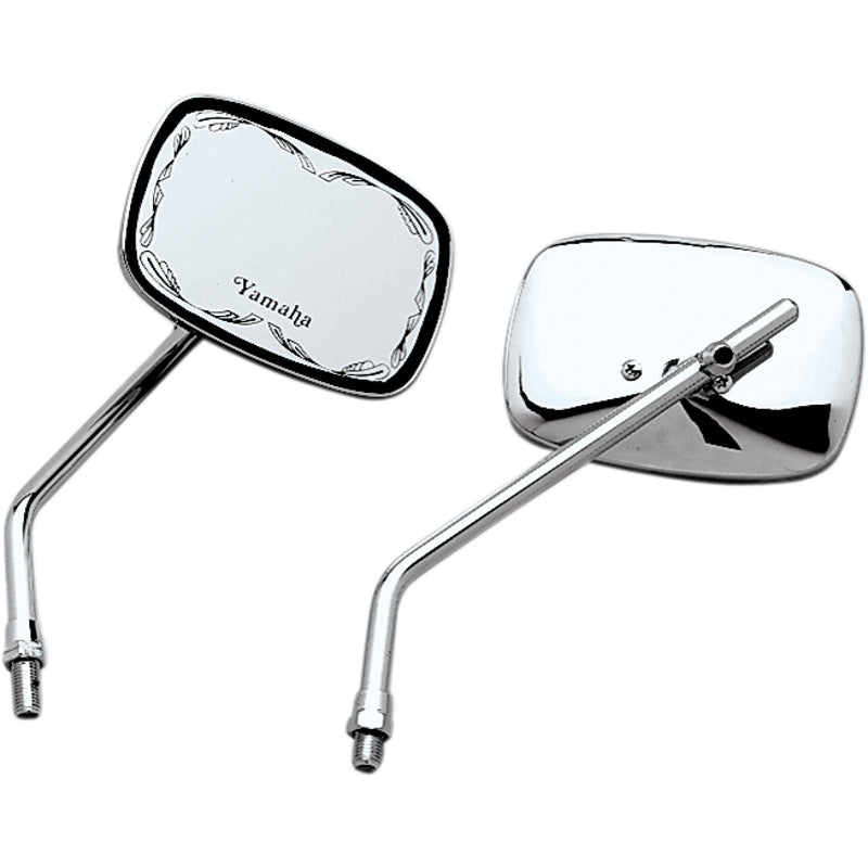 EMGO 2021773 20-21773 Die-Cast Scrolled Mirror Mirror - Die-Cast - Yamaha Scrolled - Side View - Rectangle - M10 x 1.25 - Chrome - Left/Right