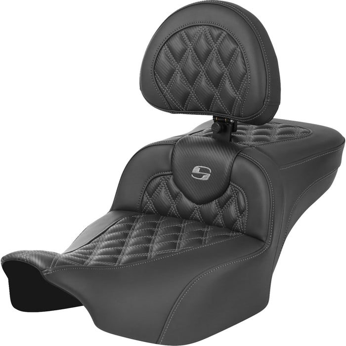 SADDLEMEN 0801-1803 823-07-207B2 Roadsofa™ Extended Reach Seat - without Backrest - Carbon Fiber Gray Lattice Stitch - FLTR/FLHX 23-24