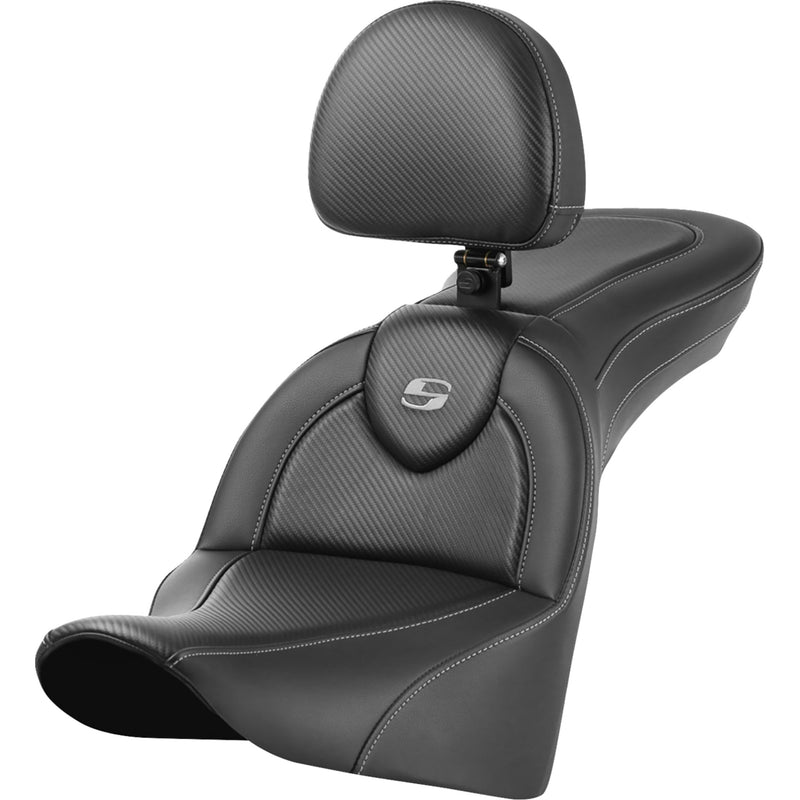 Saddlemen Roadsofa™ Carbon Fiber Seat With Backrest - 818-33-185BR For Harley Softail 2018-2025