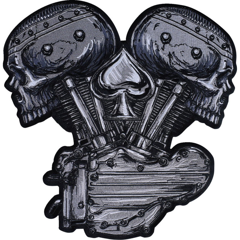 LETHAL THREAT 2840-0181 LT30247 Metal and Mayhem V-Twin Skull Embroidered Patch large