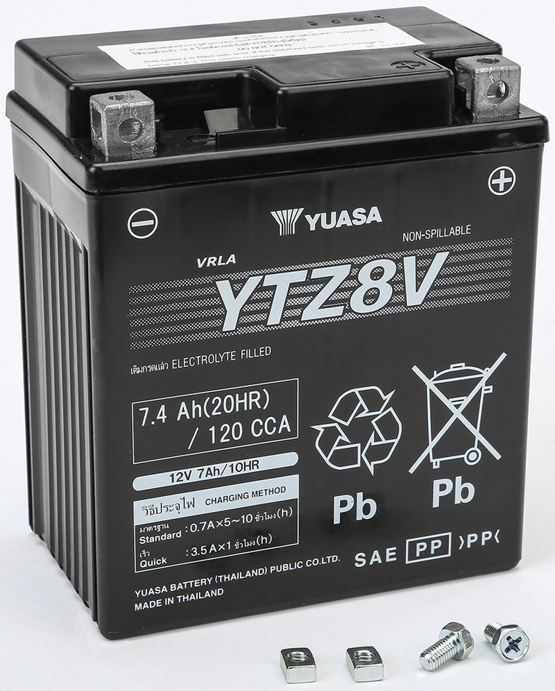 Yuasa Battery YTZ8V Sealed Factory Activated - YUAM728ZV For Honda Motorcycles 1996-2020 | Arctic Cat 800 / ZR / 200 1" W/93" Track 2018-2022