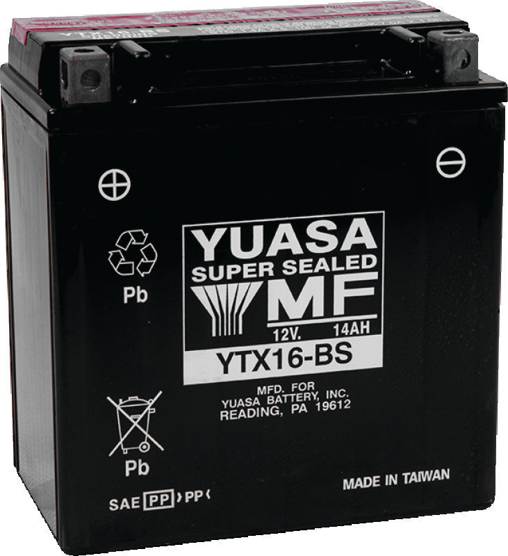Yuasa Battery YUAM32X6S Yuasa YTX16-BS Maintenance Free AGM 12-Volt Battery W/bottle - Photo - Primary