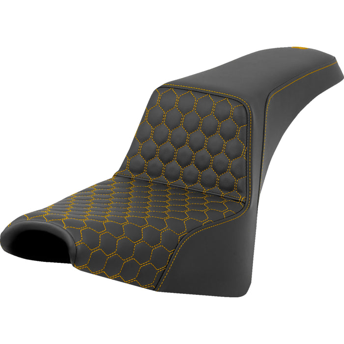 SADDLEMEN 0802-1580 A818-30-177GOL Honeycomb Step-Up Seat - Gold Stitching - FXBB/FXST '18-'24