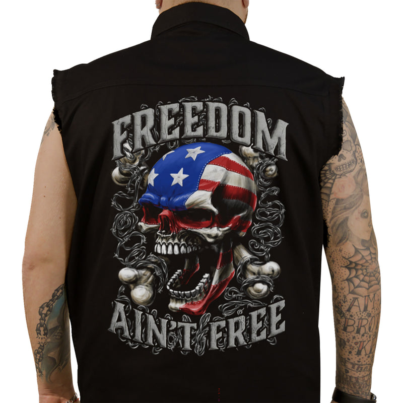 LETHAL THREAT 3040-3371 CO60195M Freedom Ain't Free Printed Sleeveless Button Down Shirt black - medium