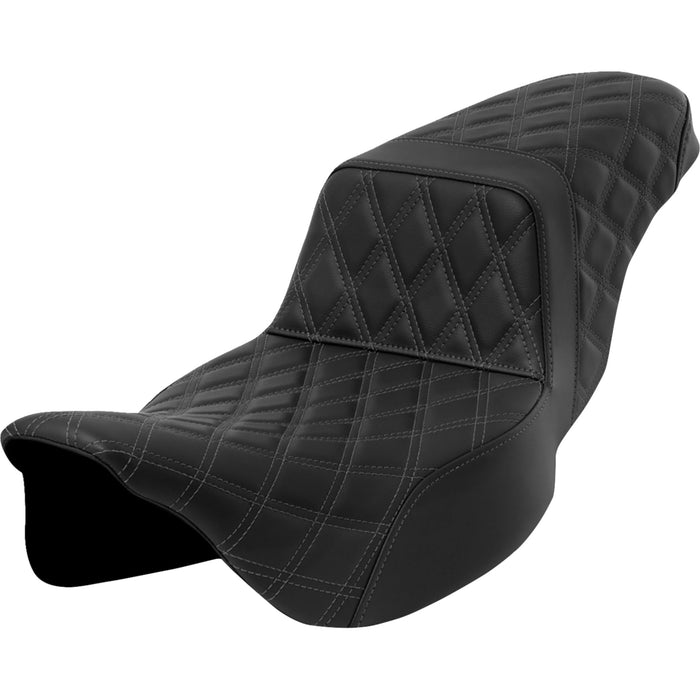 SADDLEMEN 0801-1601 A808-07E-175GRE Lattice Stitch Step-Up Seat - Dark Gray Stitch - Extended Reach - FLH/FLT '08-'23