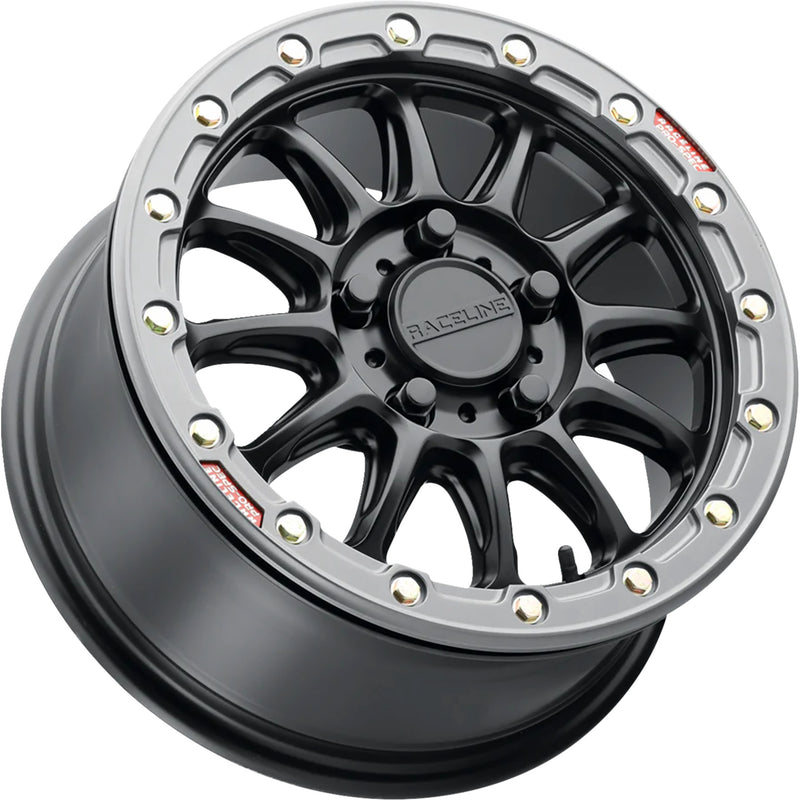 RACELINE WHEELS 0230-1553 A14BG-77012+25 Alpha Beadlock Wheel Wheel - Alpha - Front/Rear - Black/with Gun Metal Ring - 17x7 - 5/114.3 - +25 mm