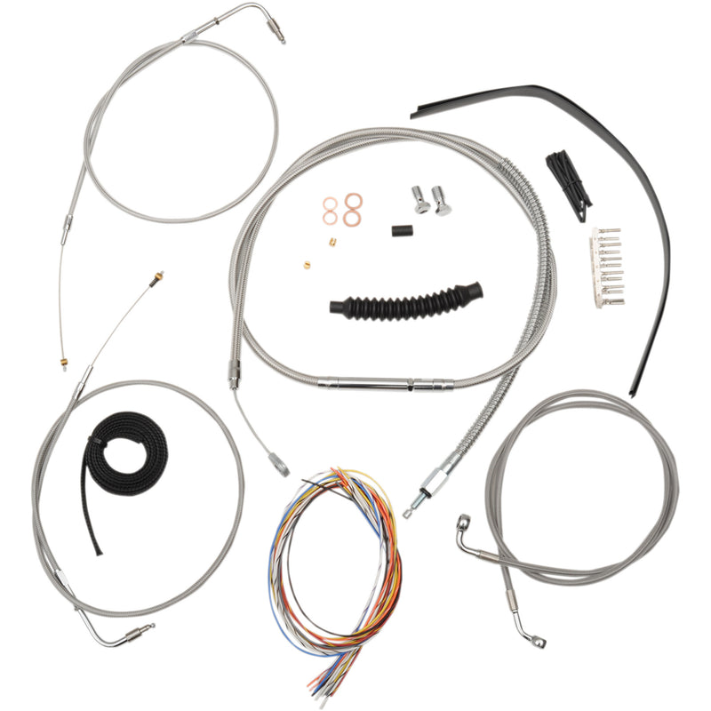 LA Choppers Complete Stainless Braided Handlebar Cable Brake Line Kit — Cable Kit Mini Handlebars - LA-8100KT2-08 For Harley Softail 1996-2006