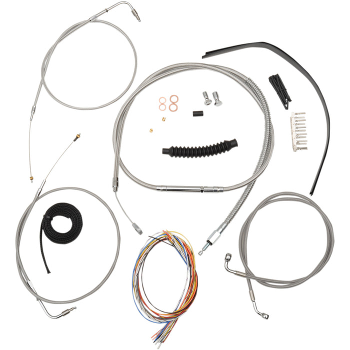 LA CHOPPERS 0610-1288 LA-8110KT2A-16 Complete Stainless Braided Handlebar Cable/Brake Line Kit — Cable Kit - 15" - 17" Handlebars - Stainless