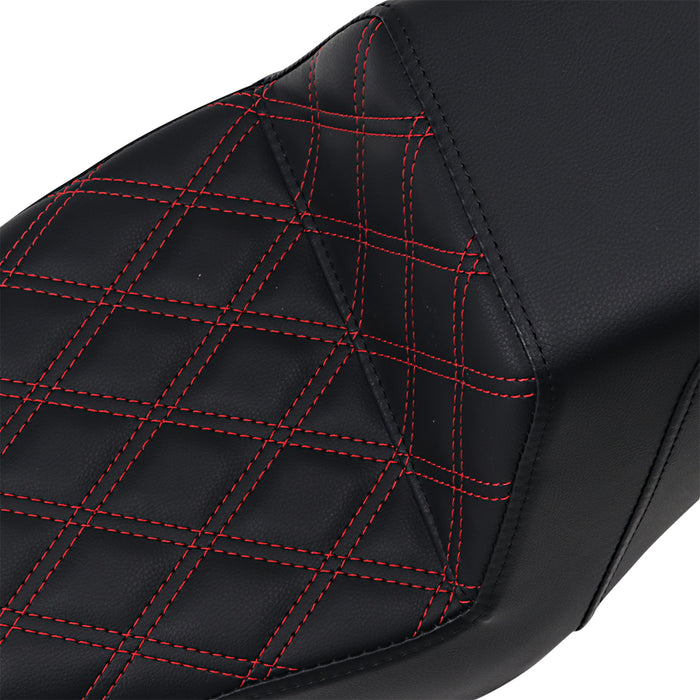 SADDLEMEN 0804-0760 807-11-172RD Step-Up Seat — Front Lattice Stitch/Red Stitching - Front Lattice Stitch/With Red Stitching - Black - XL