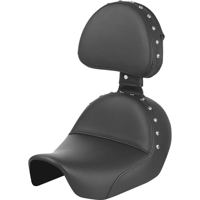 SADDLEMEN 0803-0348 806-04-0031 Heels Down Solo Seat - With Backrest - Studded - Black - Dyna