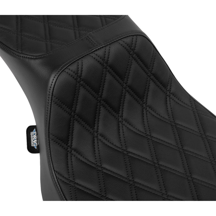 DRAG SPECIALTIES 0801-1941 Extended Reach 2-Up Predator Seat - Predator III 2-Up Seat - Extended Reach - Vinyl - Black Double Diamond Stitch - FLHX/FLTR '23-'24