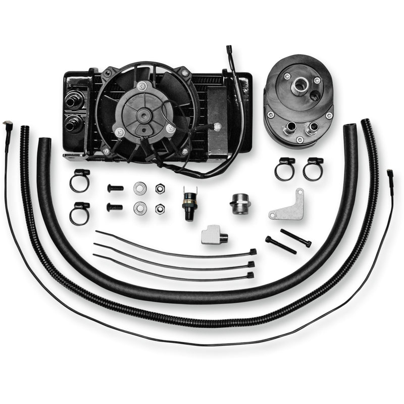 Jagg Oil Coolers Low-Mount Fan-Assisted Oil Cooler Kit Fan-Assisted Oil Cooler Kit Low Mount Touring - 751-FP2400-0323 For Harley Touring 2009-2016
