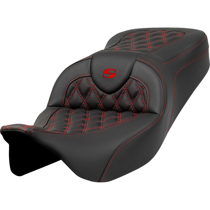 SADDLEMEN 0801-1596 A808-07B-182RED Roadsofa™ Lattice Stitch Seat -  without Backrest - FLH/FLT '08-'23