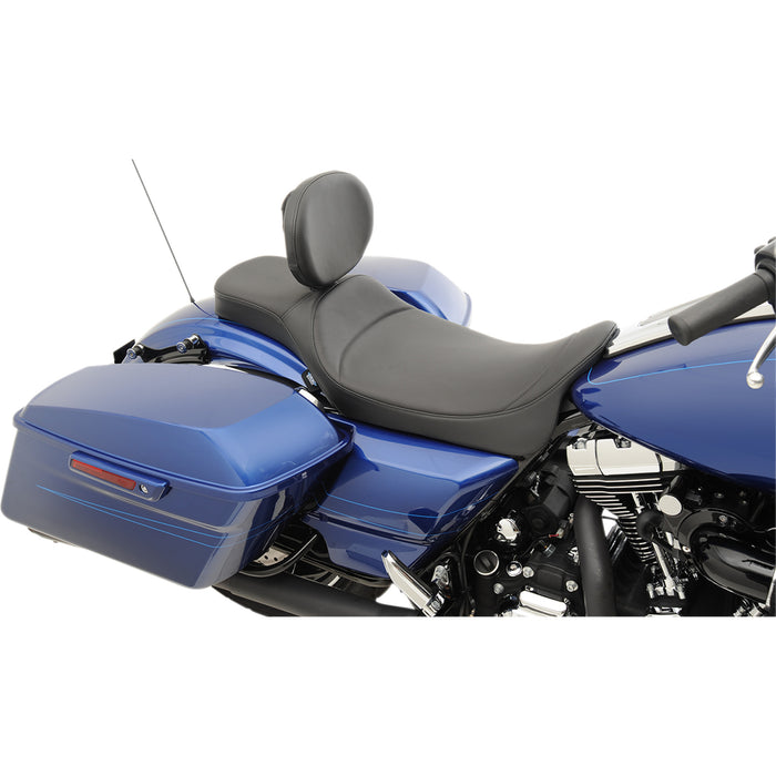 (OPEN BOX) DRAG SPECIALTIES 0801-1005 Extended Reach 2-Up Predator Seat - Mild Stitched - Driver's Backrest - FL '08-'22