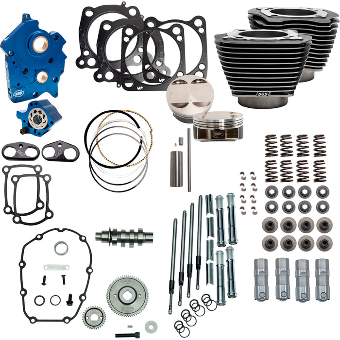 S&S CYCLE 0904-0203 310-1110D 128" Power Package Power Pack - Oil Cooled - 550G - Black Granite w/Highlight - Chrome Pushrod Tubes - M8