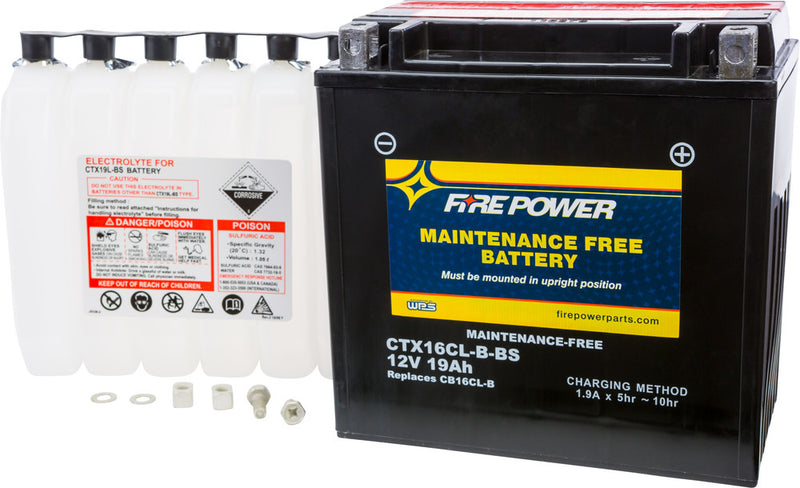 Fire Power Battery Maintenance Free - CTX16CL-B-BS For Yamaha Watercraft 1987-2018 | Sea-Doo Watercraft 1994-2007 | Kawasaki Watercraft 1986-1999