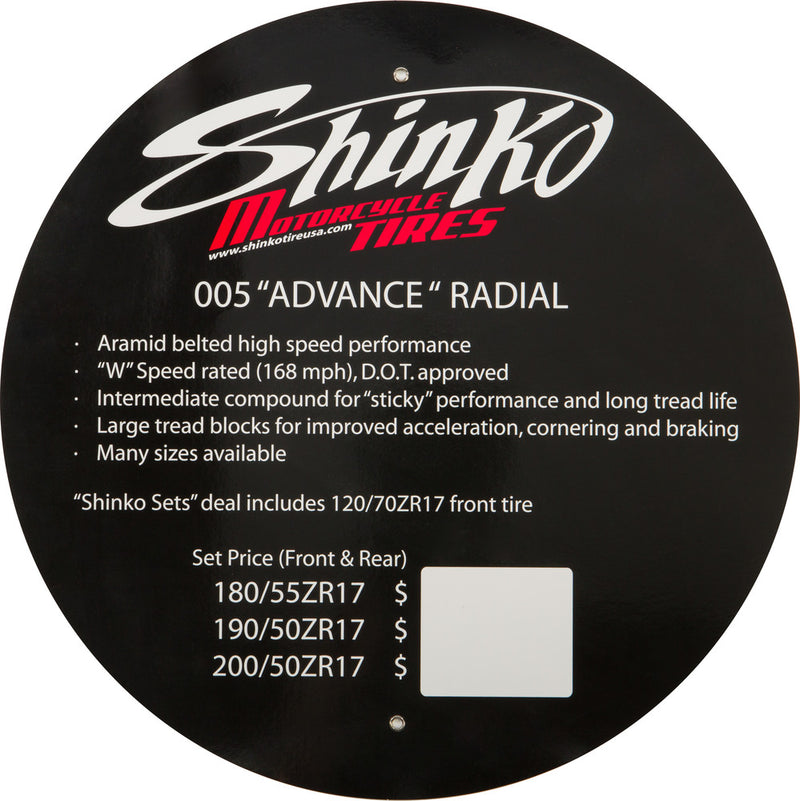 Shinko 87-4998 005 ADVANCE INSERT TIRE DISPLAY SIGN 005 ADVANCE