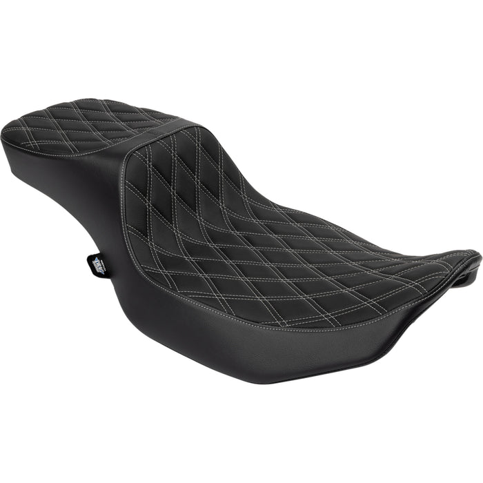 DRAG SPECIALTIES 0801-1942 Extended Reach 2-Up Predator Seat - Predator III 2-Up Seat - Extended Reach - Vinyl - Silver Double Diamond Stitch - FLHX/FLTR '23-'24