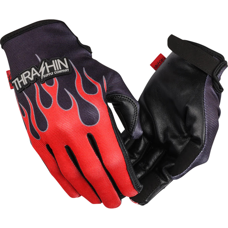 THRASHIN SUPPLY CO. Stealth Leather Palm Flame Gloves Red