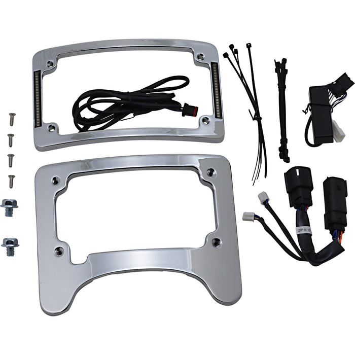 CUSTOM DYNAMICS 2030-1496 TS-ELIM-06BCM-C Turn Signal Eliminator with Tri Radius Illuminated Plate Frame - License Plate Frame/Turn Signal Eliminator - Chrome