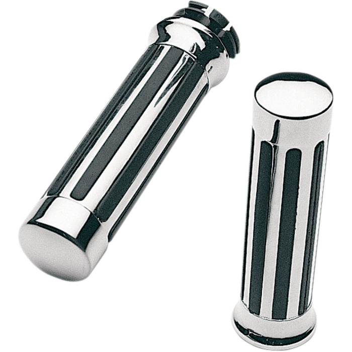 PRO-ONE PERF.MFG. DS-243170 802450 Custom Chrome Rail Style Rubber Grips Grips - Ribs - Roy Star - Chrome