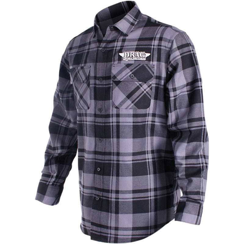 THROTTLE THREADS 3040-2710 DRG27S68GYSR Drag Specialties Long-Sleeve Flannel Shirt gray/black - small