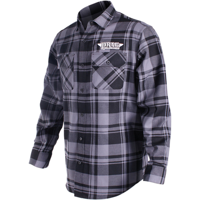 THROTTLE THREADS 3040-2710 DRG27S68GYSR Drag Specialties Long-Sleeve Flannel Shirt gray/black - small