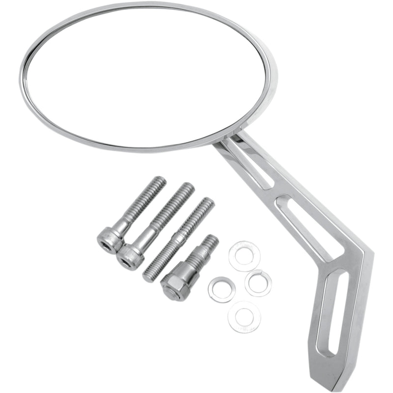 PRO-ONE PERF.MFG. 1901-0008 102310 Billet Aluminum Mirror Mirror - Weekend Warrior - Side View - Cut-Out - Oval - Chrome - Left