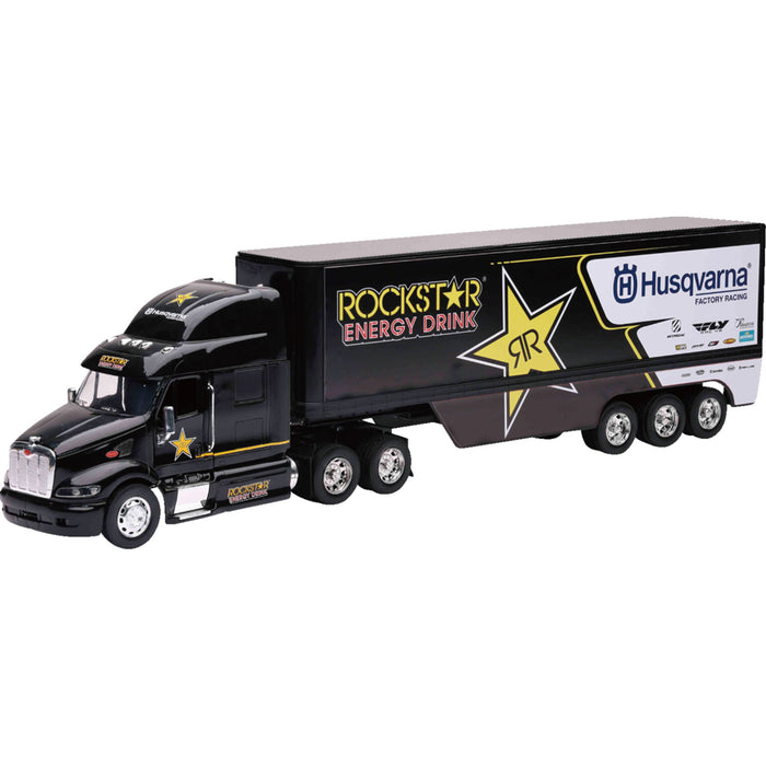 NEW RAY TOYS 7001-0061 10963 Race Team Truck peterbilt rockstar husqvarna factory  - 1:32 scale - black/yellow