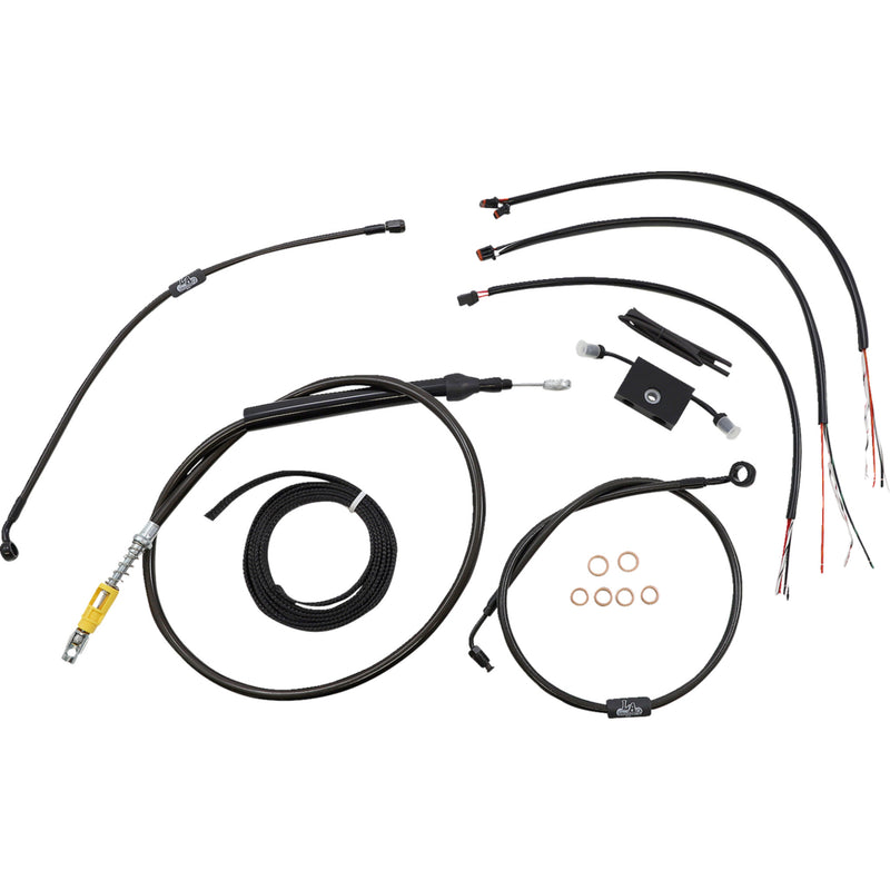 LA Choppers Complete Midnight Braided Handlebar Cable Brake Line Kit — Standard Quick Connect 15"-17" - LA-8157KT2-16M For Harley Softail 2018-2024