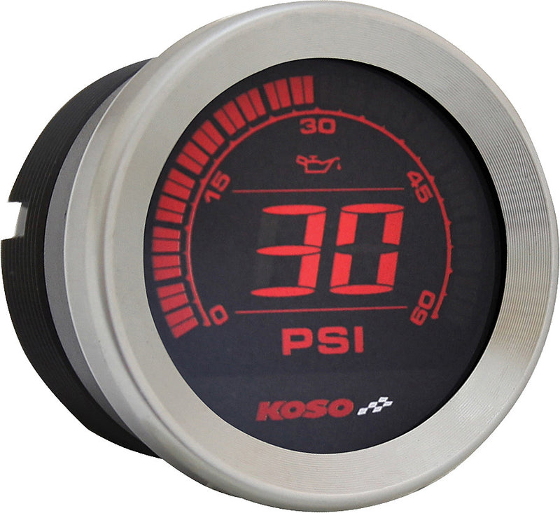 Koso North America HD-02 Series Gauge Kit Silver Bezel OIL Temp - BA050905 For Harley Touring 2004-2013