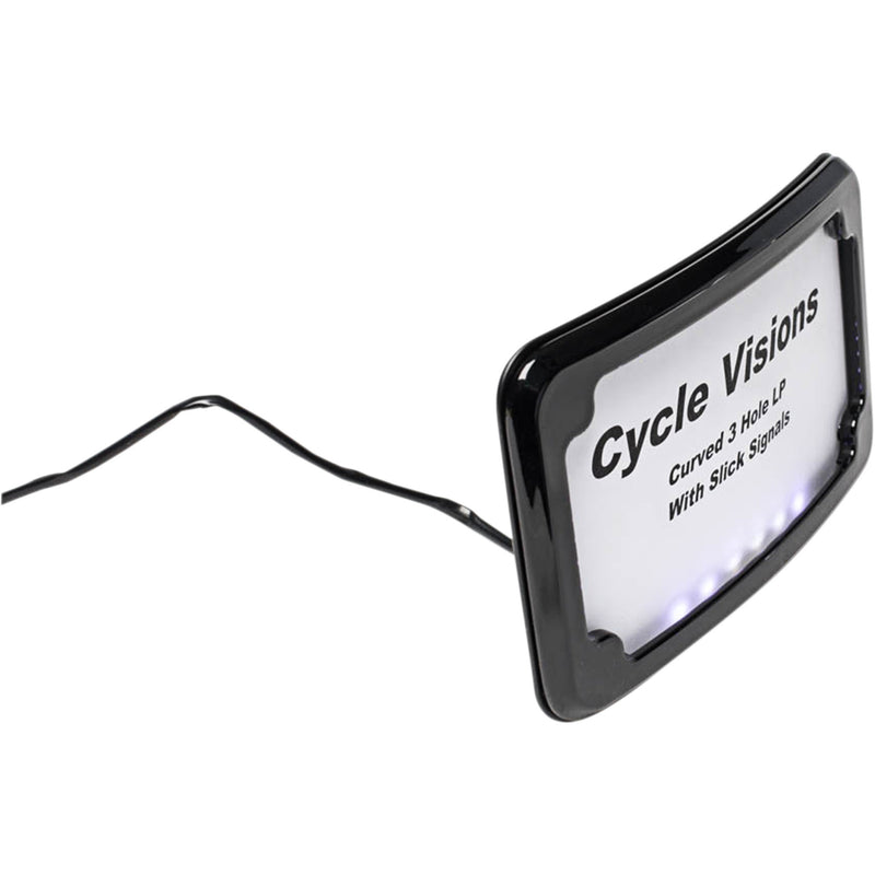 CYCLE VISIONS 2030-1271 CV4641B 3-Hole Mounted LED Lighted License Plate Frame License Plate Frame - Black