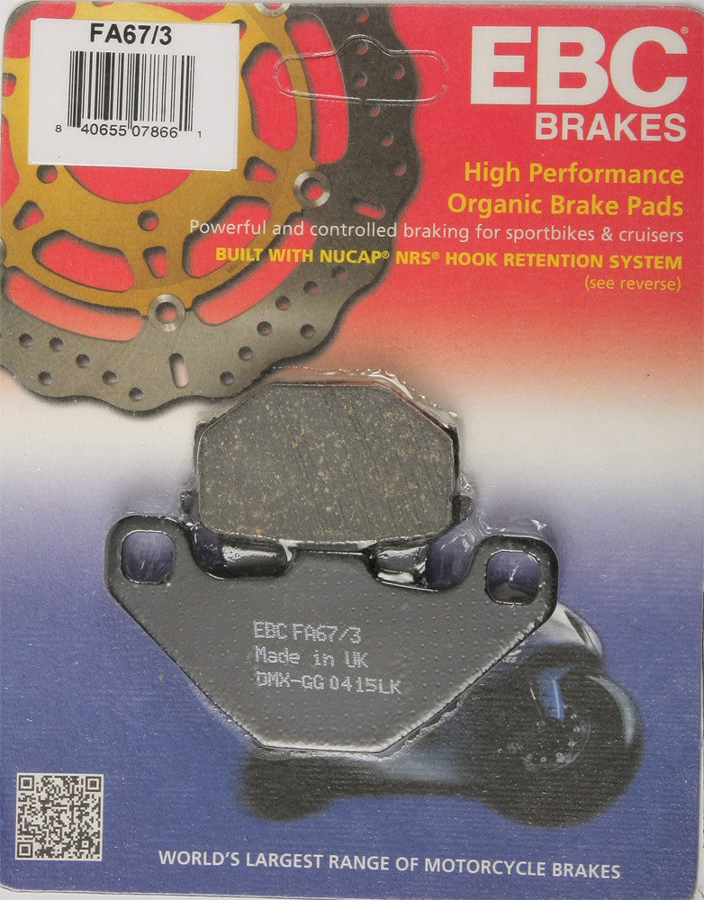 EBC Brake Pads Organic - FA67/3 Kawasaki EX500A Ninja 500 / Ninja 500R / Ninja 500 1994-2009