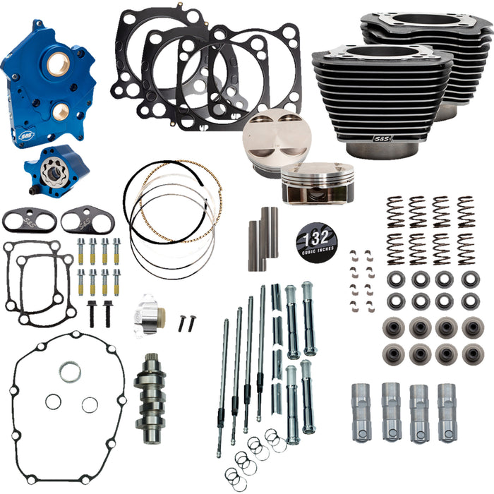 S&S CYCLE 0904-0103 310-1235 132" Power Package Engine Performance Kit - Chain Drive - Water Cooled - Highlighted Fins - M8