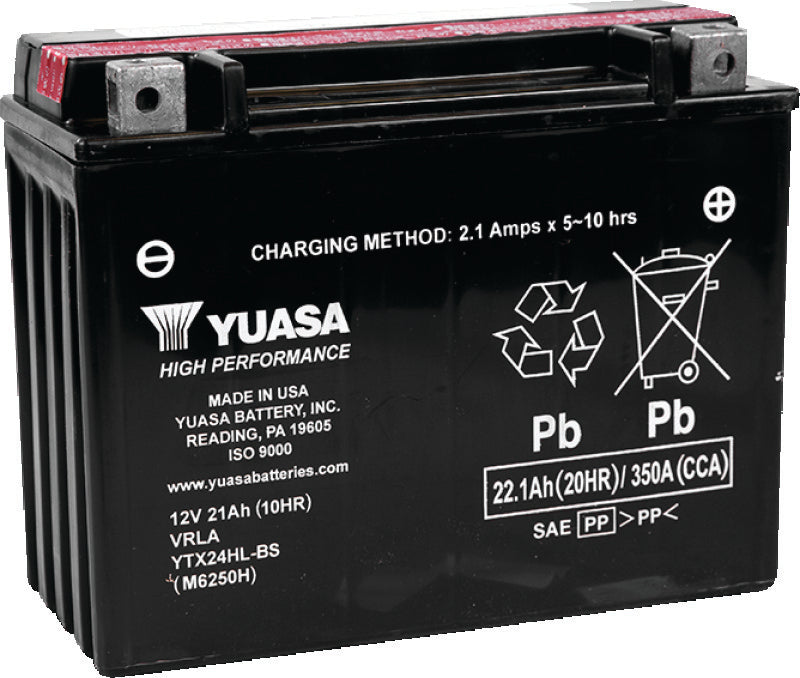 Yuasa Battery YUAM6250H Yuasa YTX24HL-BS High Performance Maintenance Free AGM 12-Volt Battery W/bottle - Photo - Primary